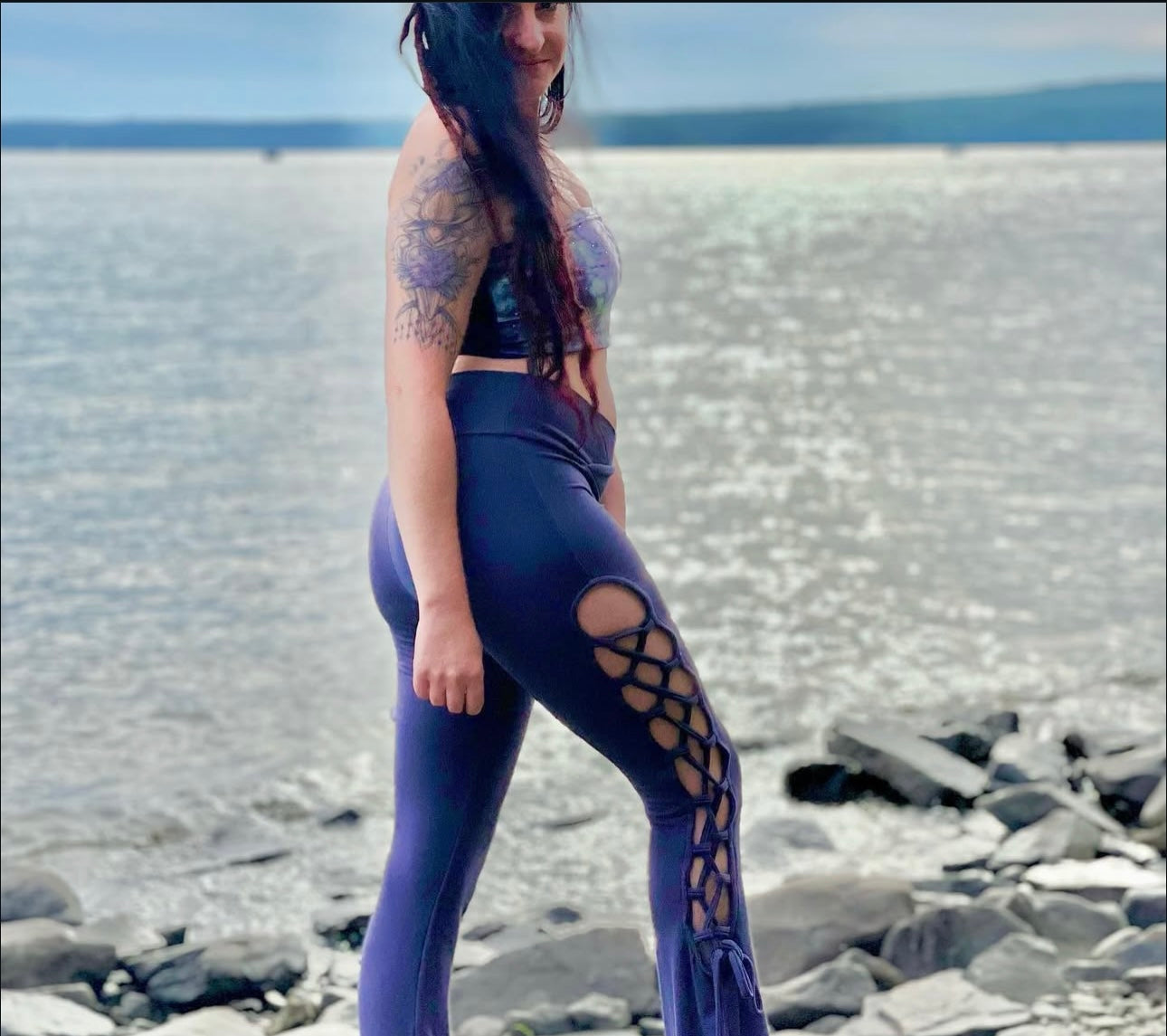 Organic criss cross flare pants