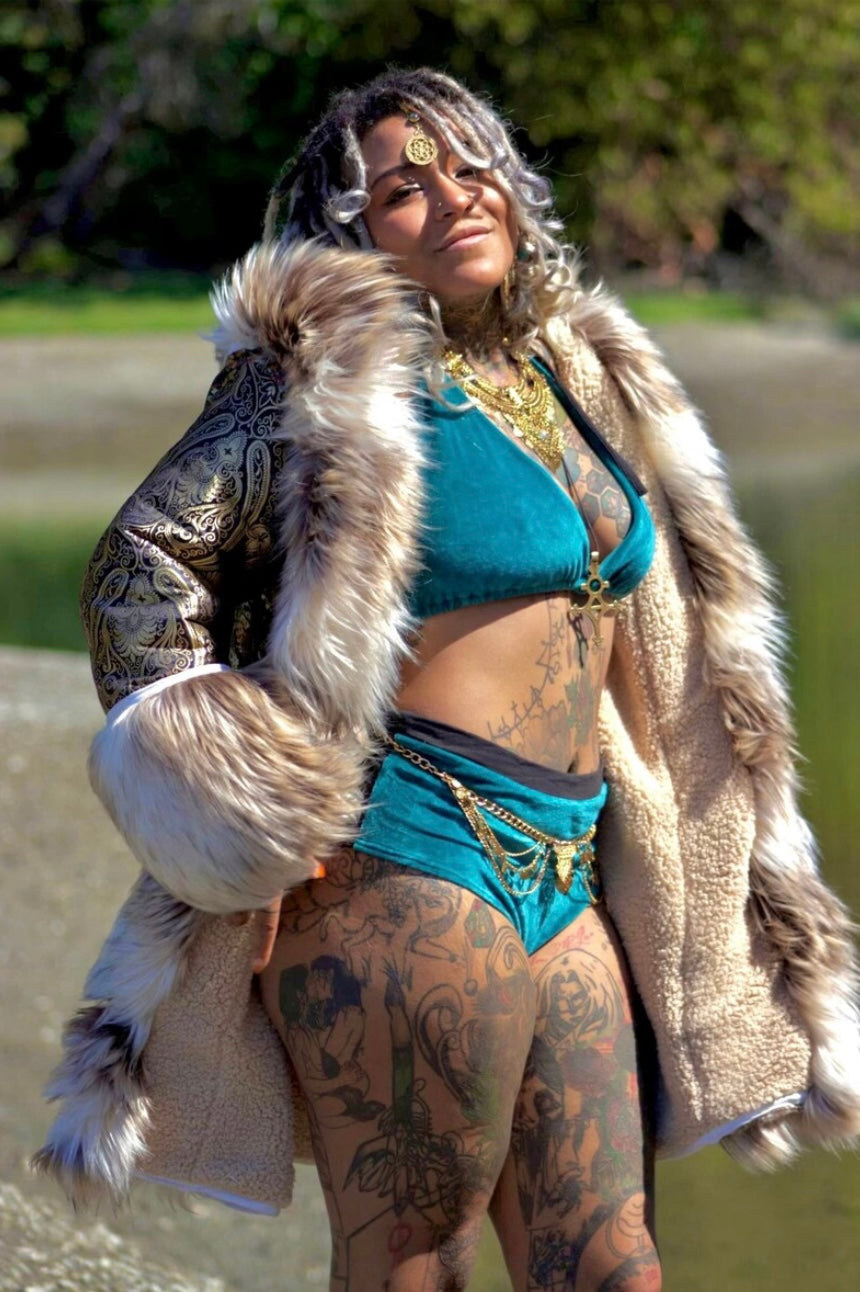 Royal Sherpa and Fur hooded Coat