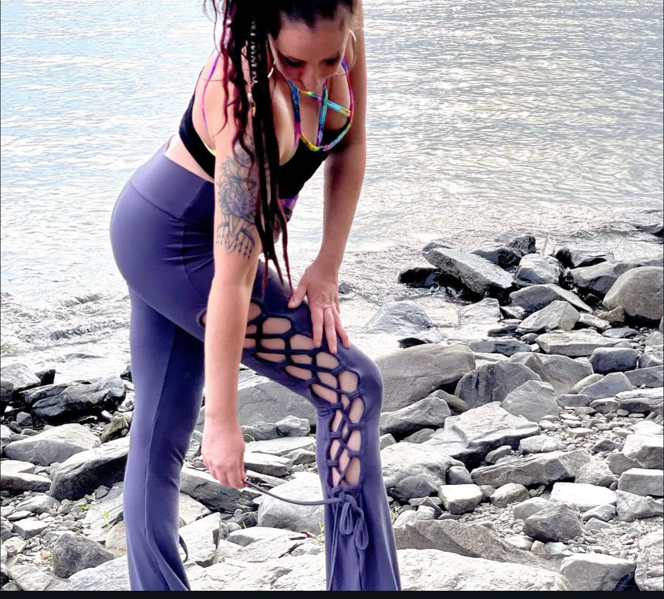 Organic criss cross flare pants