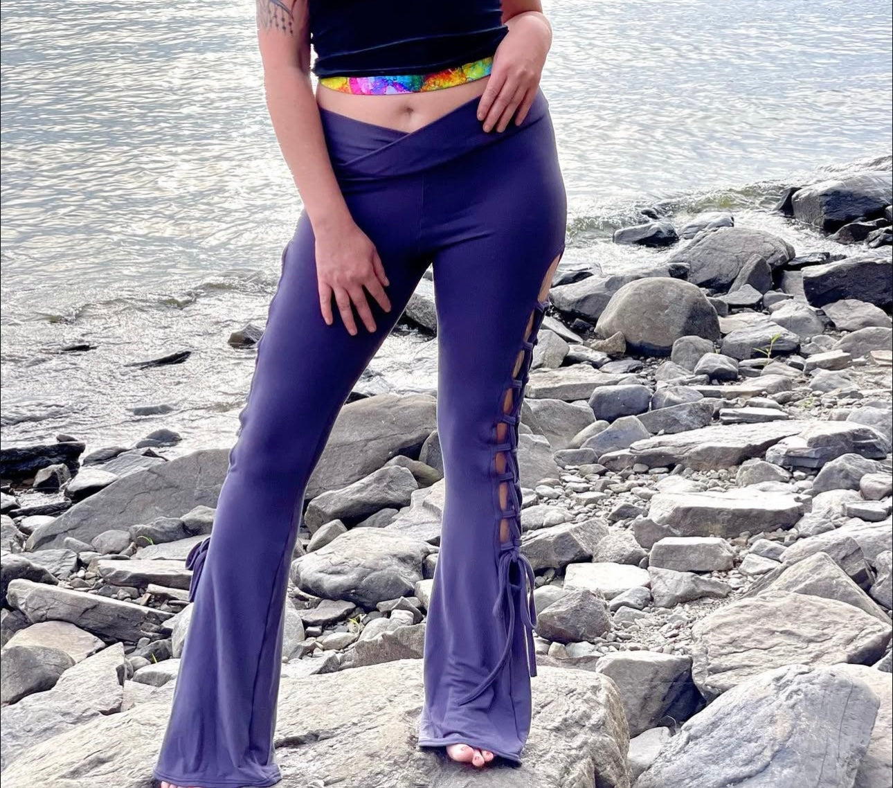 Organic criss cross flare pants